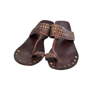 Matisse Women's Brown Leather Jali Pattern Casual Slippers Sandal Size 6.5M